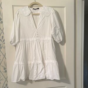 Zara White Lace-Trimmed Dress